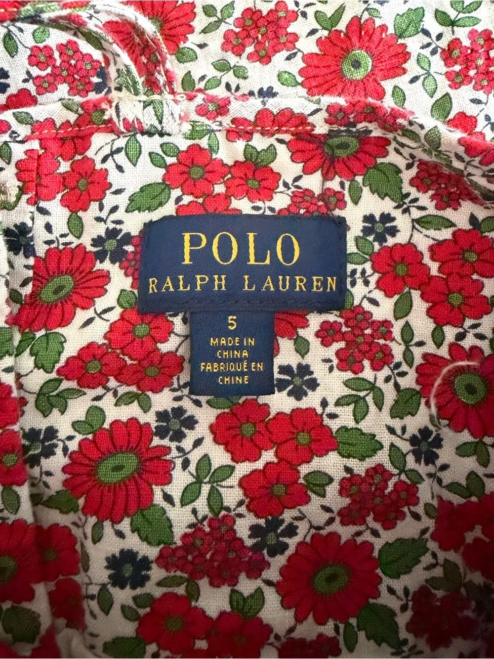 Polo Ralph Lauren Girls Floral Sundress Red White Pocket Dress Size 5